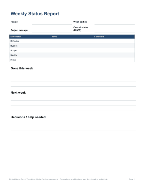 Preview of the first page of Weekly status report (DOCX)