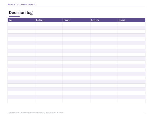 Preview of Printable Decision Log
