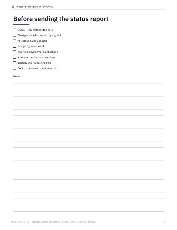 Preview of Project Status Report Checklist